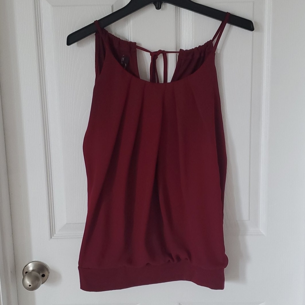 Burgundy Tie-Neck Tank Top